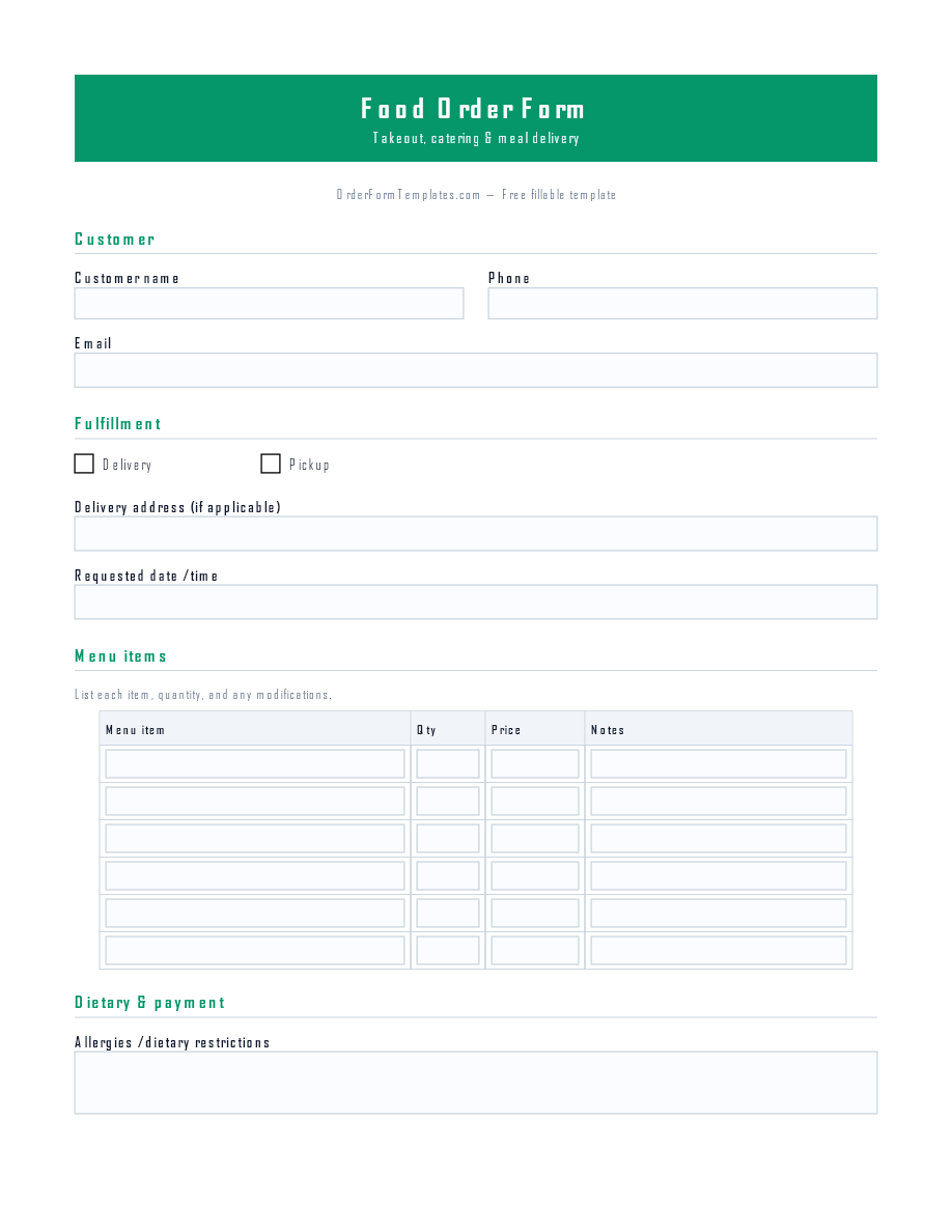 Food Order Form