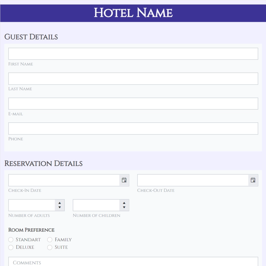 Holiday Booking Form