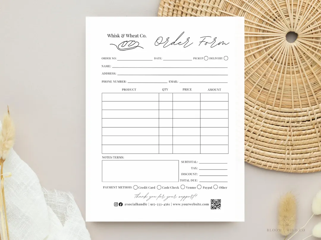 Home Bakery Order Form Template Bakers