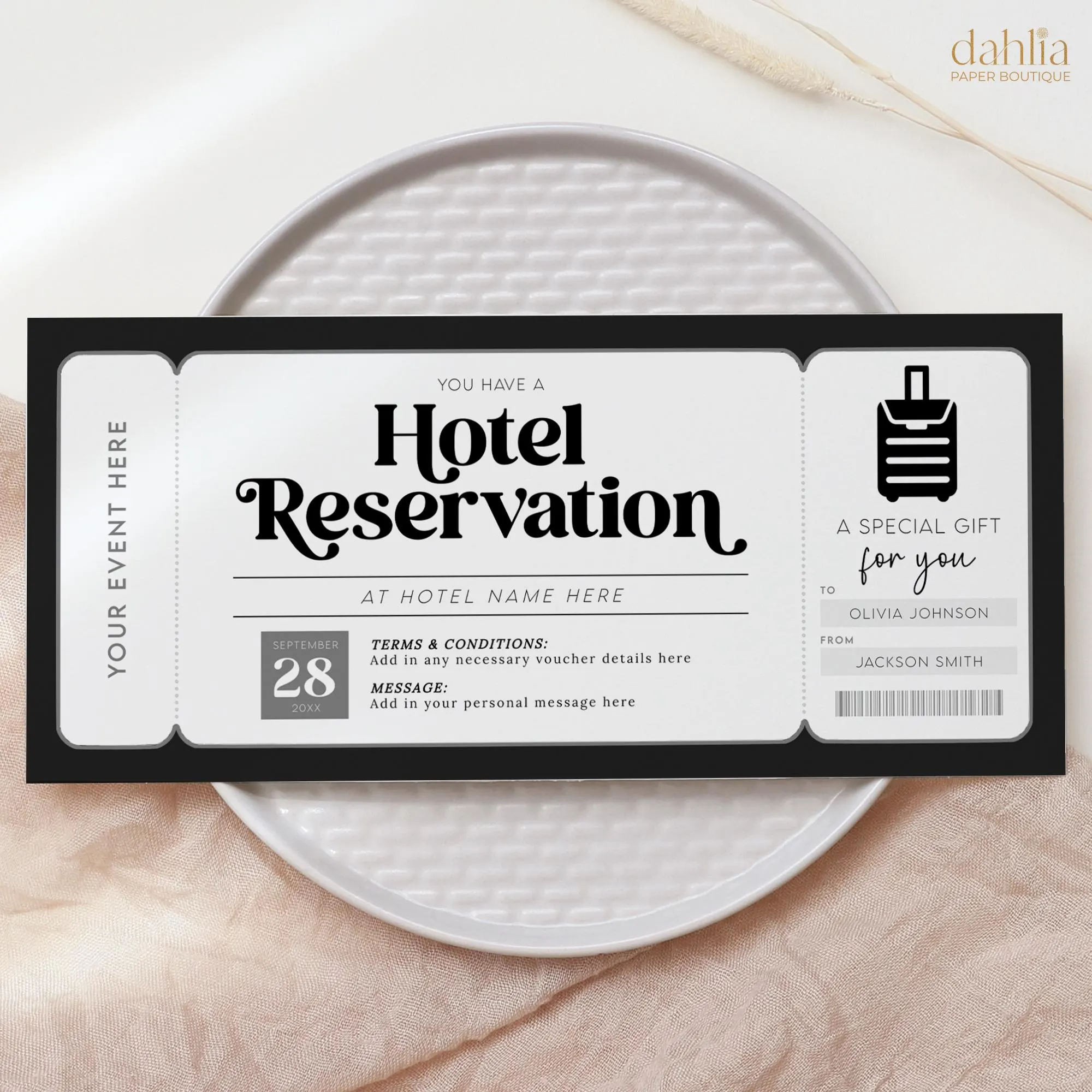 Hotel Reservation Gift Voucher Editable