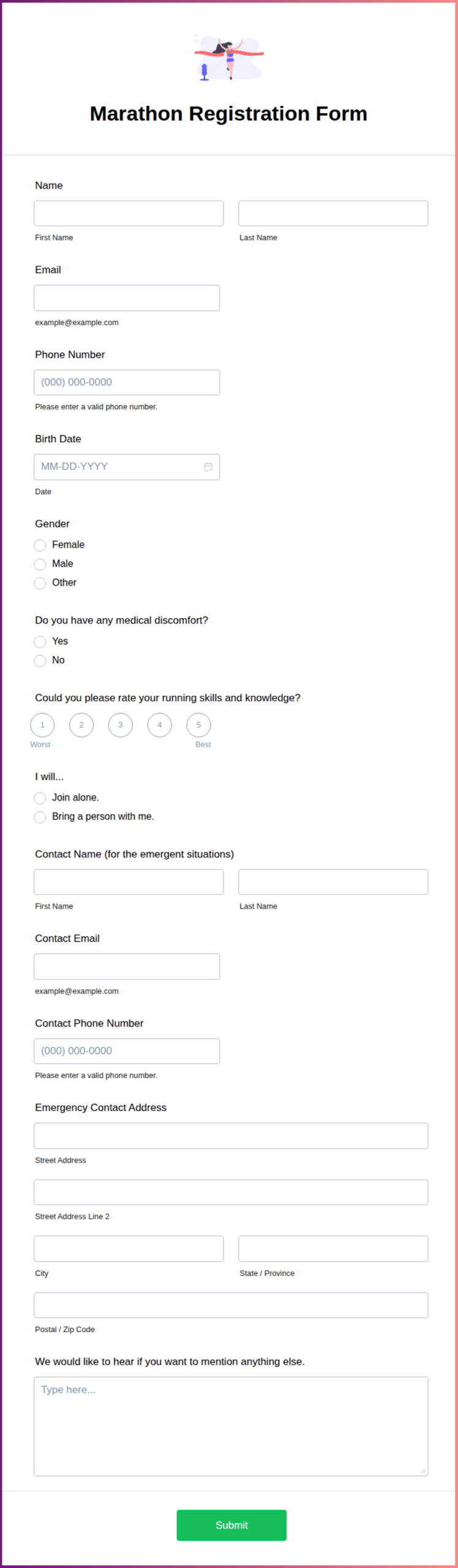 Marathon Registration Form Marathon Registration Form
