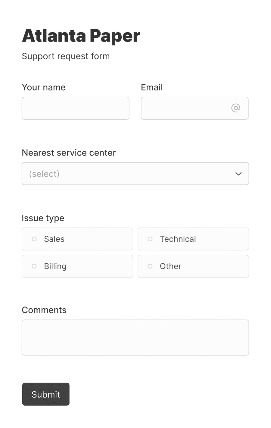 Minimal Support Request Form Minimal Support Request Form