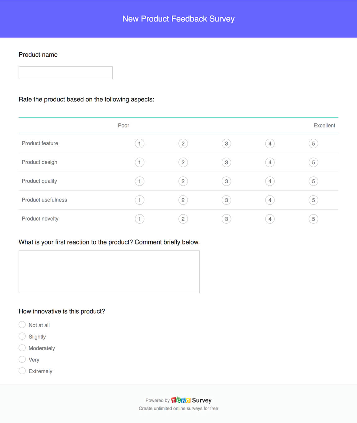 New Product Feedback Survey Forms