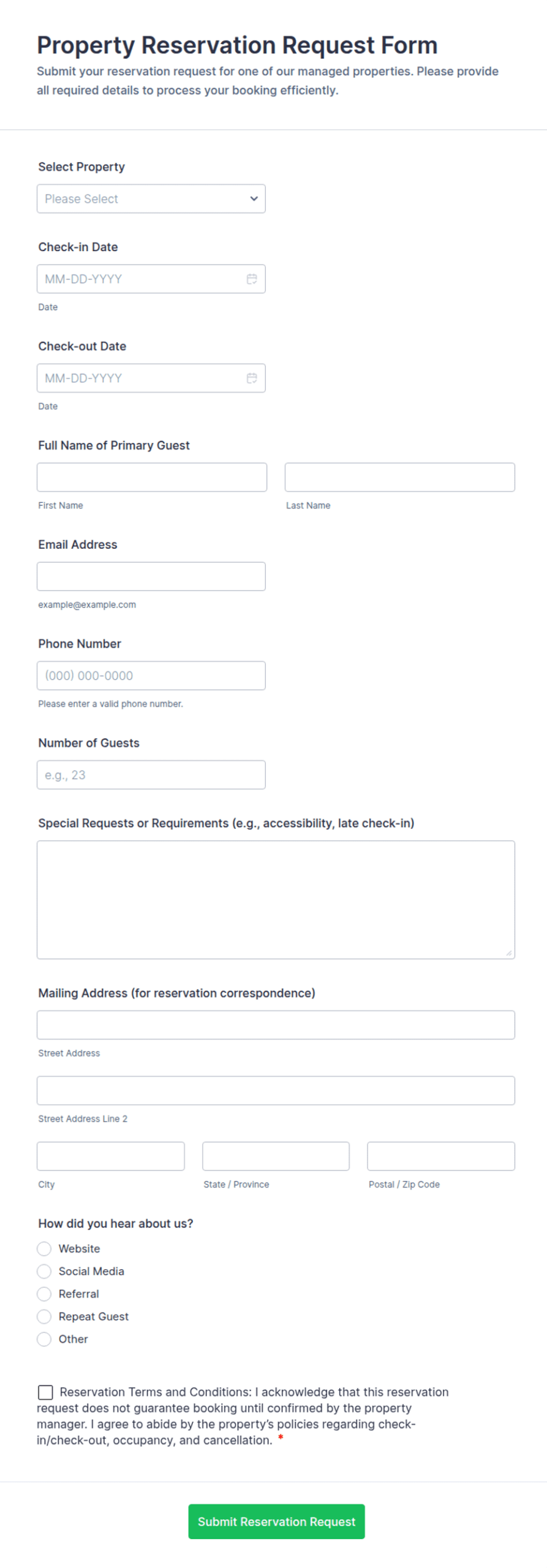 Property Reservation Request Form