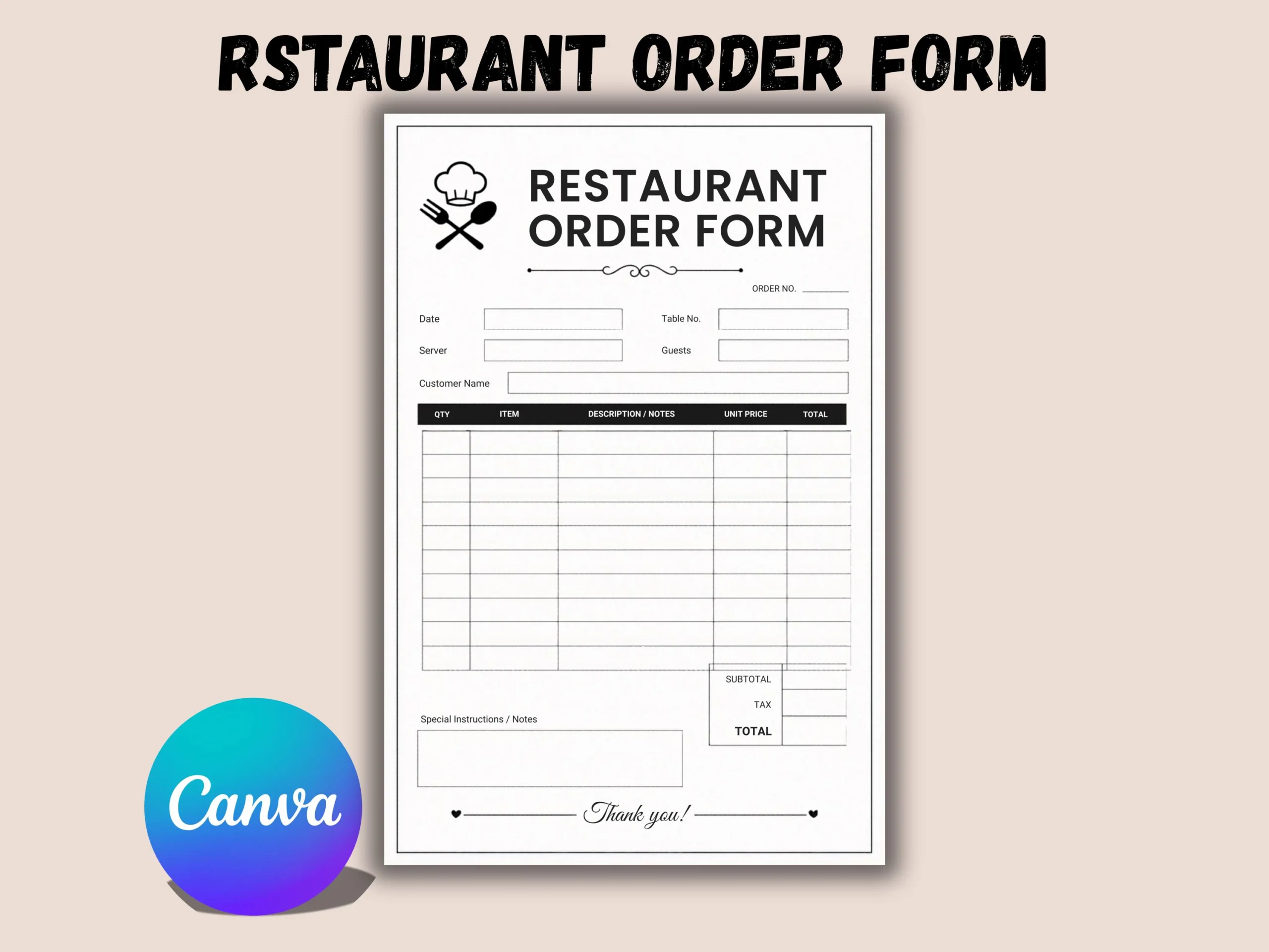 Restaurant Order Forms