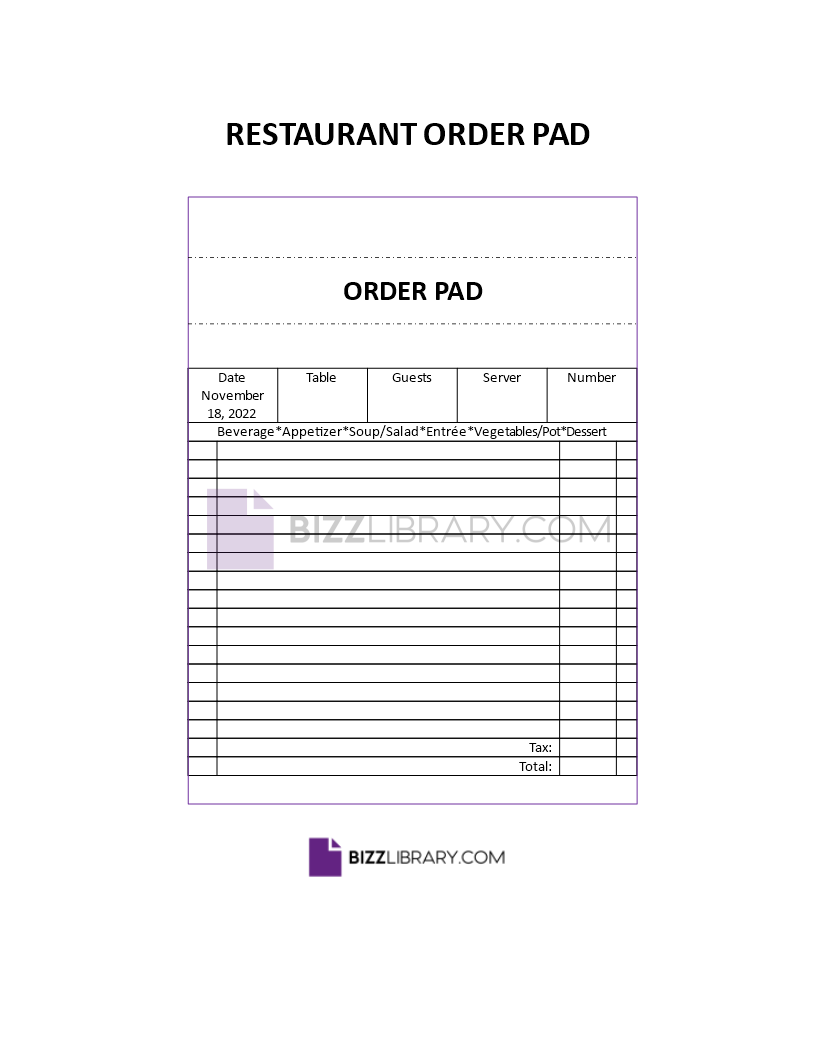 Restaurant Order Pad Template