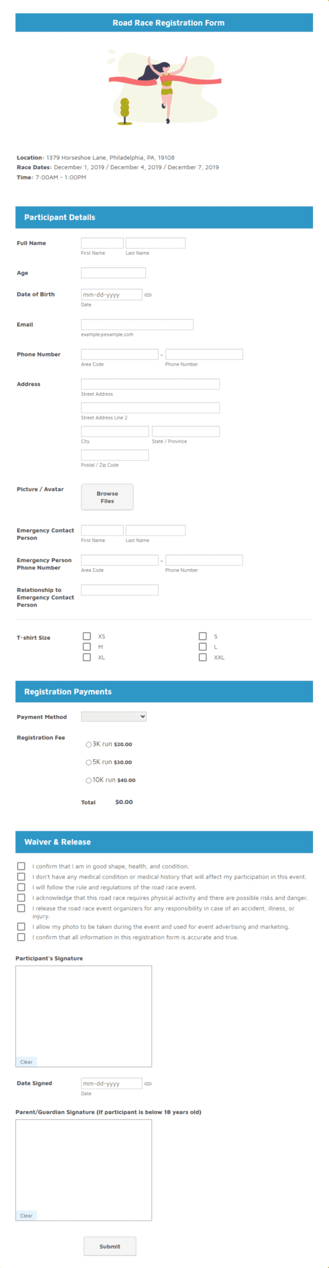 Road Race Registration Form