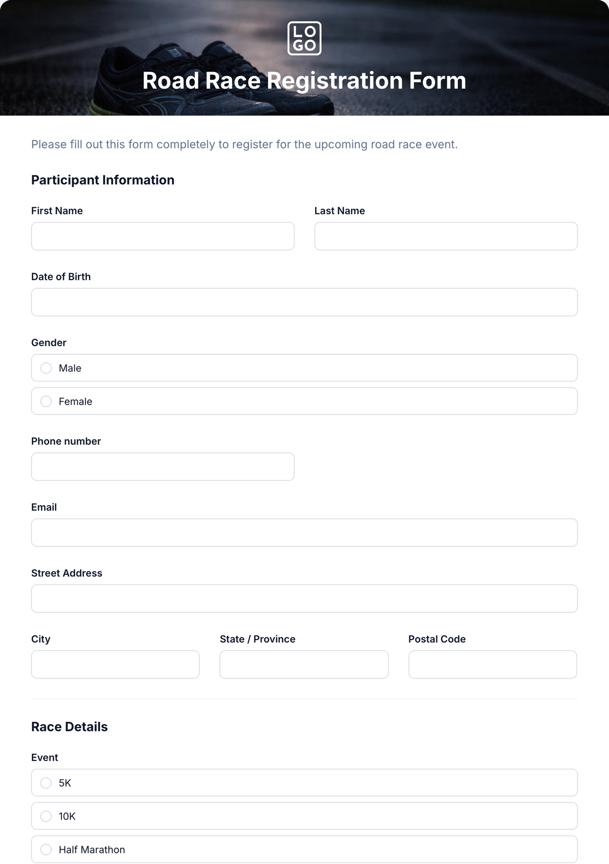 Road Race Registration Form Road Race Registration Form