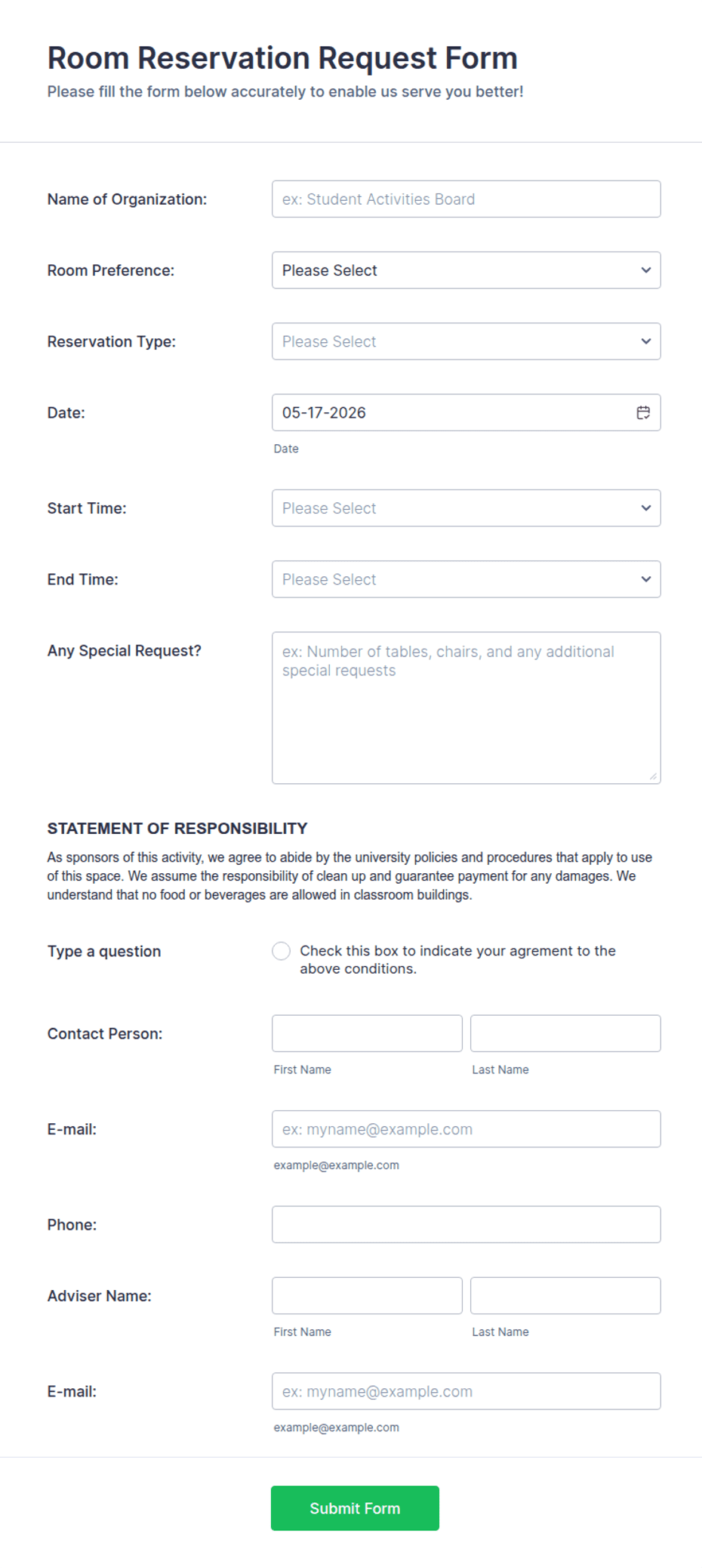 Room Reservation Form