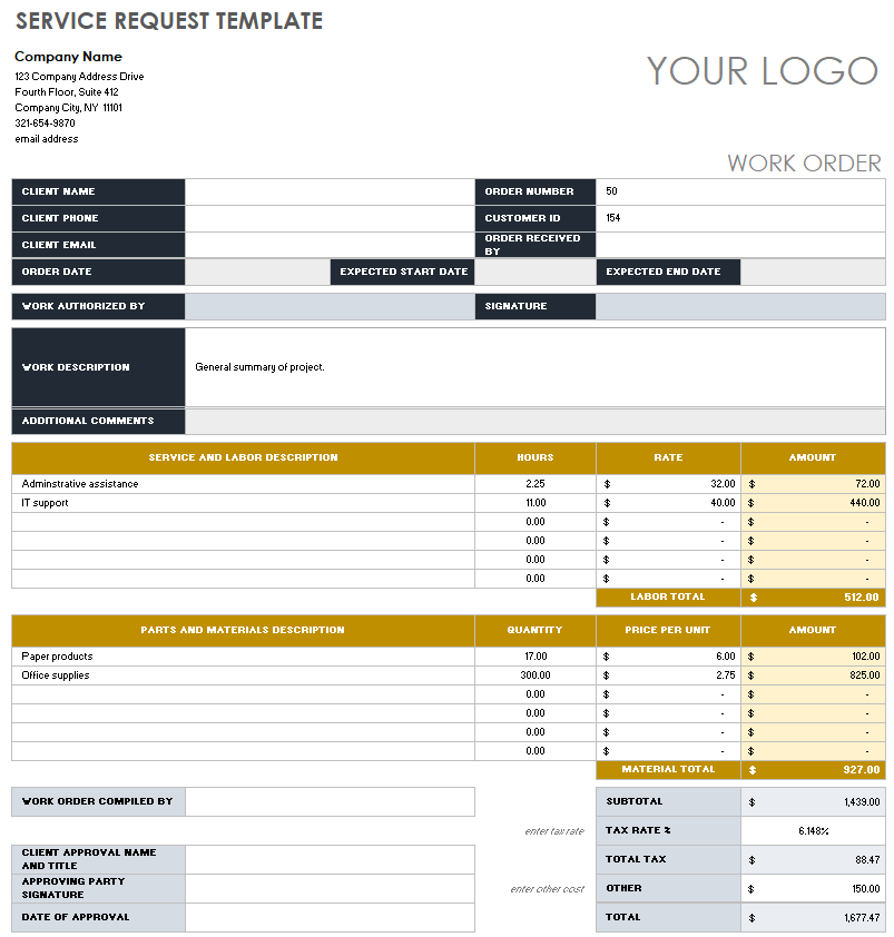 Service Request Forms Templates