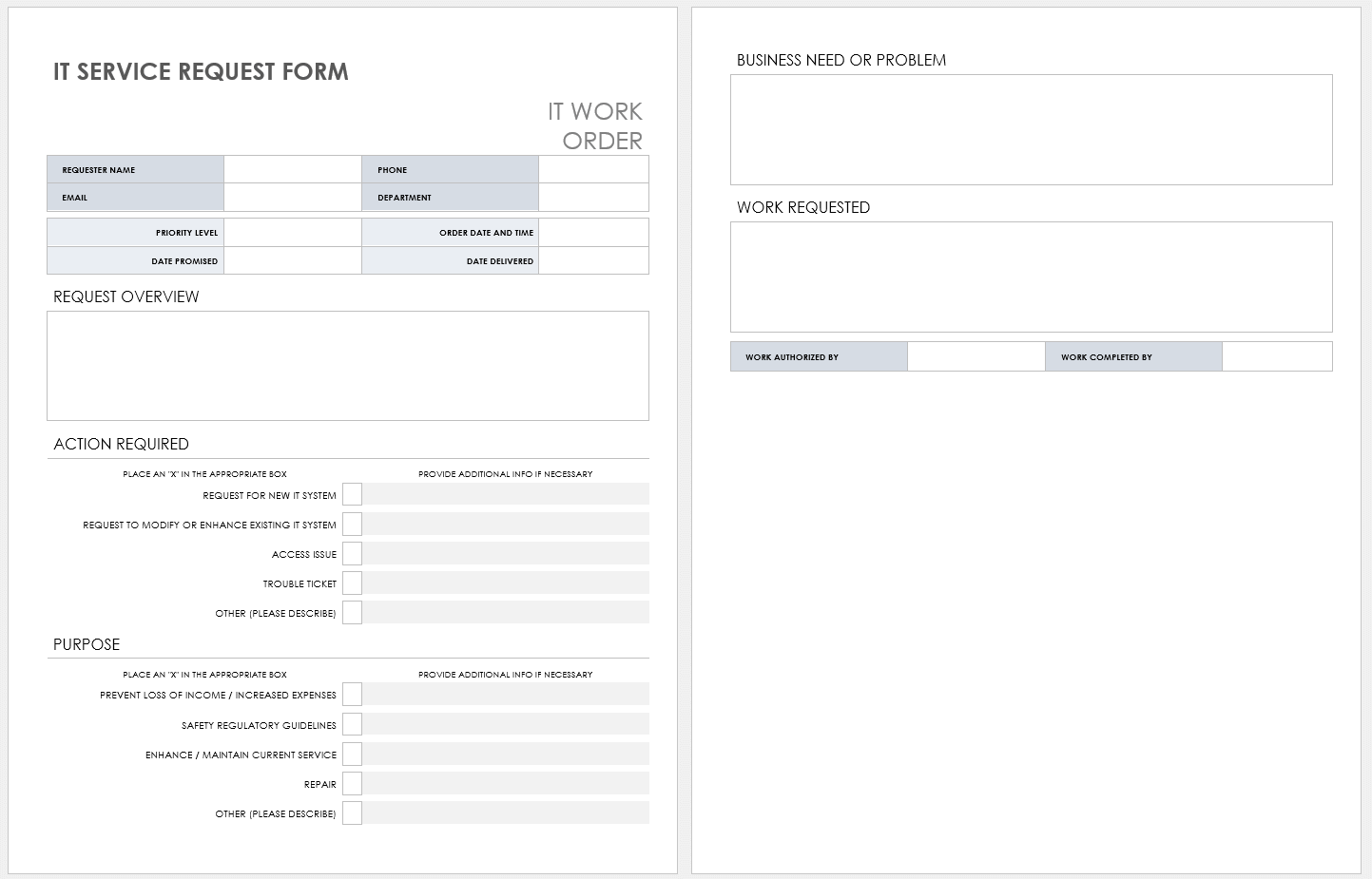Service Request Forms Templates