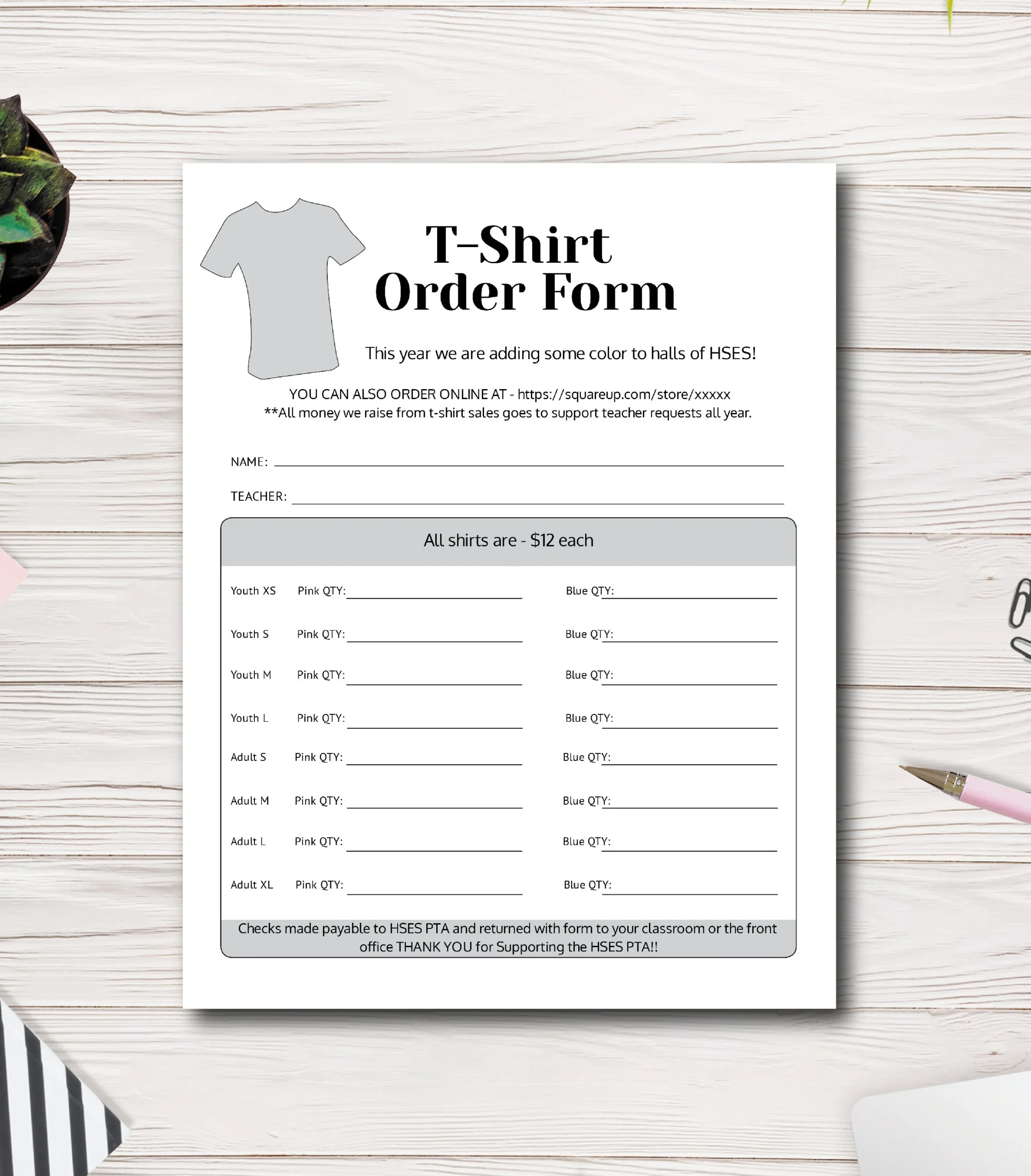 T Shirt Order Form Template Pta Ptsa Pto