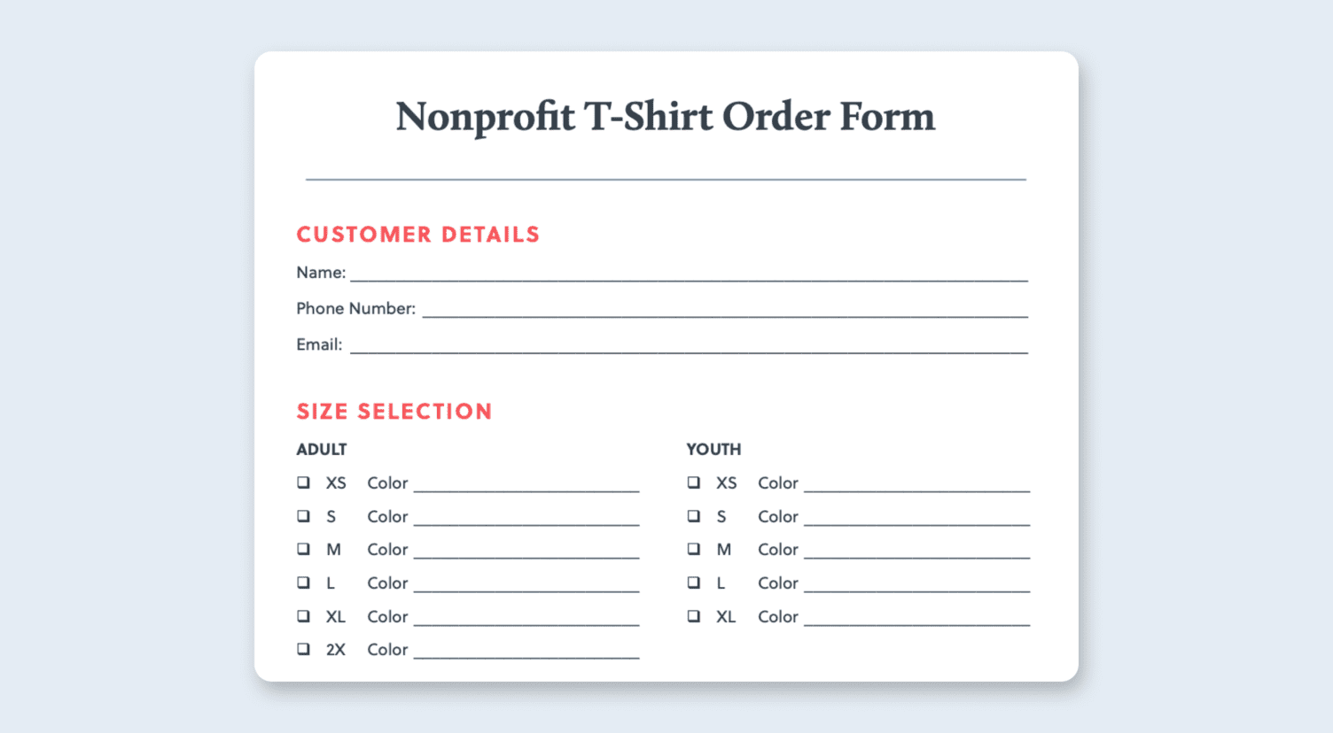 T Shirt Order Form Template T Shirt Order Form Template