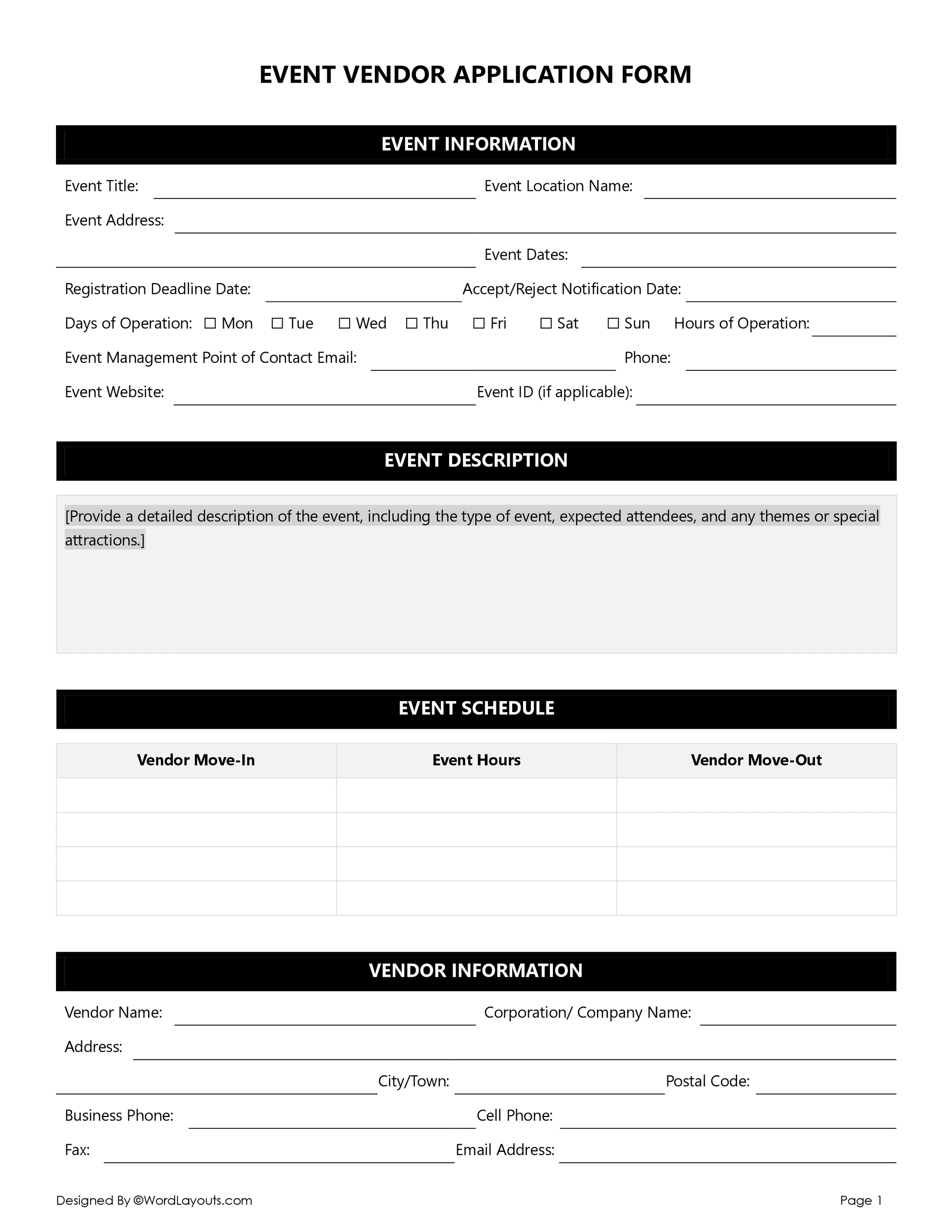 Vendor Application Templates
