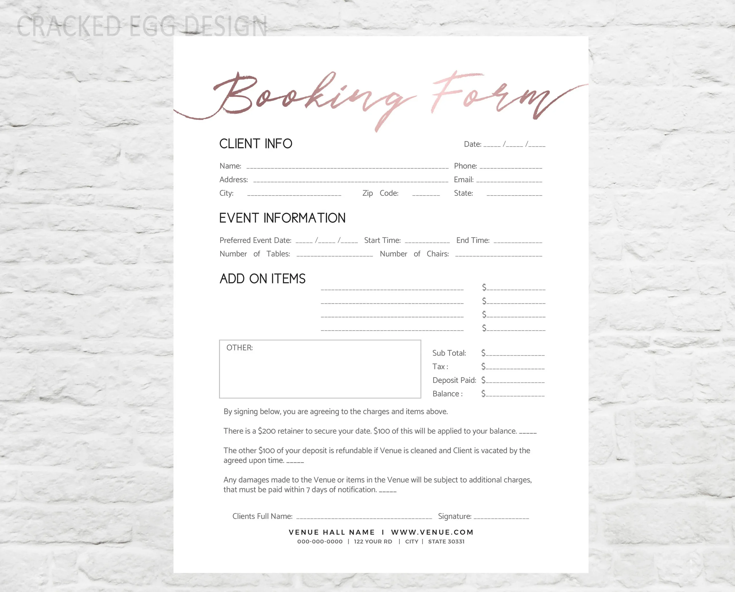 Venue Booking Forms Venue Booking Forms